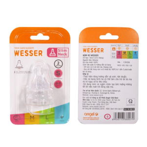 Núm Vú Wesser Cổ Hẹp Núm Ti Silicon Siêu Mềm Cho Bé Sơ Sinh Đến 18 Tháng