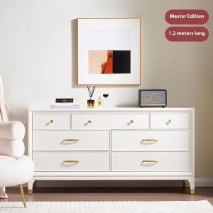 Storage Cabinet Light Luxury Solid Wood Bucket Shaped Cabinet White Storage Master Bedroom Bedside Table