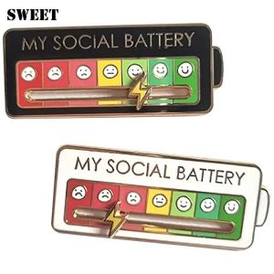 Slidable Personalized Social Battery Enamel Brooch Mood Conversion Pin Clothing Accessories