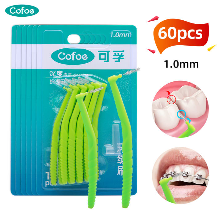 (1mm)Cofoe 60pcs Interdental Brush Orthodontic Floss Sticks for Brace