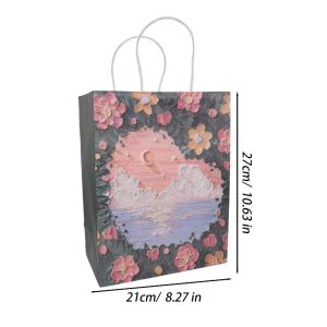 10Cái Túi Quà Giấy Kraft Có Quai / Túi Đựng Quà Tặng Tiệc / Túi Giấy Họa Tiết Tranh Sơn Dầu Sáng Tạo / Túi Xách Đựng Văn Phòng Phẩm / Túi Gói Quà Dịp Valentine Đám Cưới Sinh Nhật