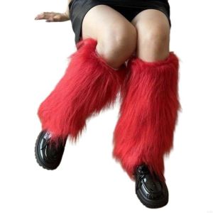 TWIRK Japanese Style Furry Leg Warmers Faux Fur 40cm Long Tube Sock Fashion Solid Color Knee High Girls Socks Autumn/Winter