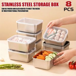 8PCS Stainless Steel Food Storage Container with Lid - Airtight Fresh-Keep Box Kitchen Organizer