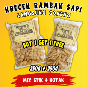 BUY 1 GET 1 KERUPUK KULIT SAPI MENTAH 500GRAM - KRECEK RAMBAK SAPI PAKET MIX KOTAK DAN STIK 250GRAM