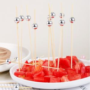 SCXXCXVVBB 100pcs Disposable Bamboo Food Picks Versatile 12cm Length Fruit Sticks Fruits Tool Snack Fork Skewer Dessert Sticks Wedding Party
