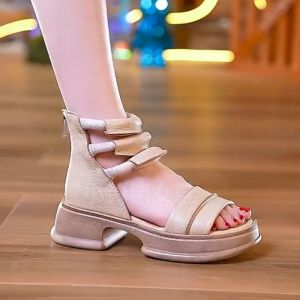 รองเท้าแตะส้นลาดแฟชั่นหนังนิ่มแบบใหม่ผู้หญิง