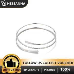 hebeanna แหวนแขนพังค์บุคลิกภาพสีเงินห่วงโลหะคดเคี้ยวสร้อยข้อมือเรียบหลายชั้นสำหรับเครื่องประดับผู้หญิง