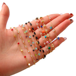 50cm/String 18k Gold Plated Copper Chain Zircon Cat Eye Beads Chains For Bracelet Necklace DIY Sunglasses Chains