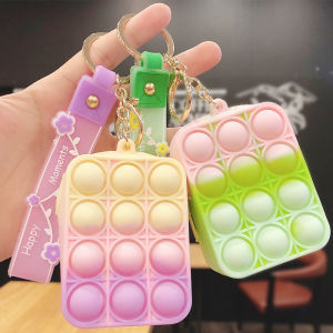 Rainbow Pop it Coin Purse Push Bubble Wallet Simple Dimple Anti-stress Sensory Bubble Decompression Pouch Keychain Fidget Toy