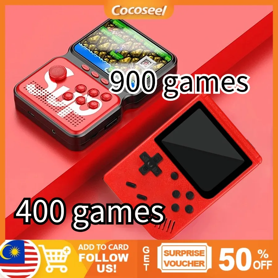【Malaysia Shipped in 24 hours】 Retro Video Game Console 8-bit 3.0 Inch Lcd Screen 400 Games Portable Mini Handheld Kids Game Console Red 遊戲機