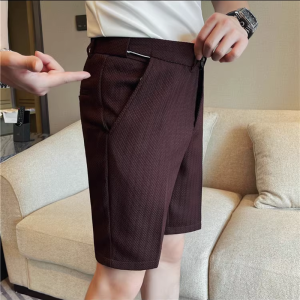 Elastic Waist Waffle Shorts Mens Summer New High-end Business Casual Versatiles Fashion Anti-wrinkle Slim Fit Suits Shorts2026