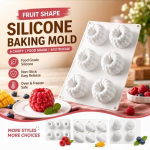 Food Grade 6 Cavity Silicone Baking Mold Fruit Shape Easy Release For Mousse Cake Jelly Chocolate