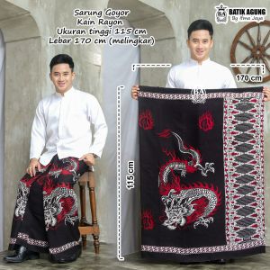 Sarung Batik Rayon Print Motif NAGA  SOROT MERAH SERAGAM