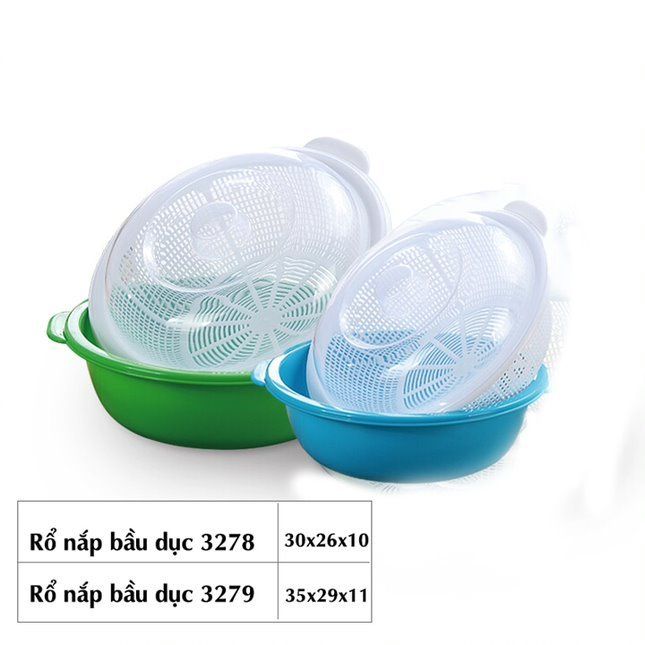 Rổ nắp bầu dục Việt Nhật, bộ rổ nhựa kèm chậu có nắp đậy rửa rau hoa ...