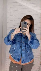 JAKET JEANS WANITA - ANYA JEANS - JAKET JEANS RAWIS - JEANS CROP - OVERSIZE - JAKET KOREA STYLE