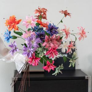 CANICECA 86cm Height Artifiical Flower Branch 3-headed Lilies Flexible Stems Simulation Flower Creative with Green Leaves Lily Fake Flower DIY Flower Arrangement