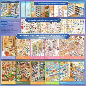 Q-1151 STORE Large Size 3D Scenery Stickers Cute 10 Scenes 33 Sheets Miniature Scene Sticker PET Shop Scene Sticker Holiday Gifts