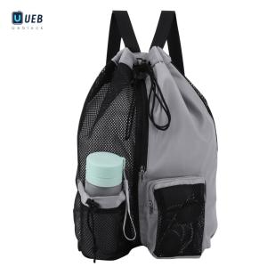Ueblock✈ Basketball Bag Drawstring Beach Storage Backpacks with Wet Pockets Thickened Mesh Comfortable for Training Equipment