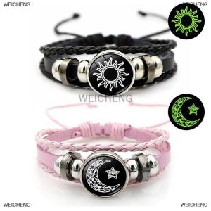 [COD] WEICHENG 2Pcs Luminous Couple Bracelets Sun Moon Adjustable Black Braided Bracelet Friendship Fashion Romantic Jewelry Birthday Gifts