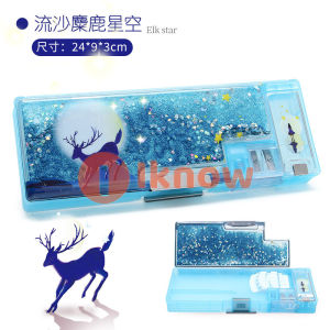 I know Pop Up Pencil Case Pen box Multifunctional Quicksand for kids boy girl With Sharpener 2 Compartments Creative Stationery Organizer Large Capacity Back to School Gift