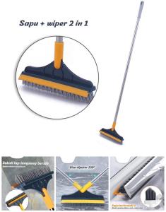 Sapu + Wiper 2 in 1 - Alat Sikat Dorong Lantai Wiper Pembersih Lantai Dinding Kamar Mandi Gagang Panjang Multifungsi 2 IN 1