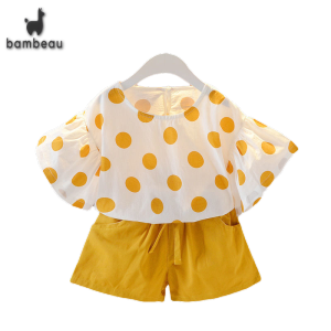 bambeau baby Girls Clothing Sets Polka Dot Colorful kids girls Short Sleeve Suits Fashion summer