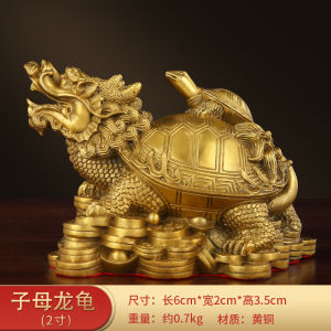 Ornaments Feng Shui Decor Dragon Turtle Ornaments 招财摆件 黄铜三代龟摆件 子母龙龟 复古铜龟工艺品 COD - YUESHAN