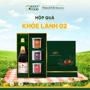 Hộp quà Khoẻ Lành 02 GREEN FOOD - Hộp quà đồ ăn vặt và nước trái cây Quà tặng sang trọng cho đối tác người thân