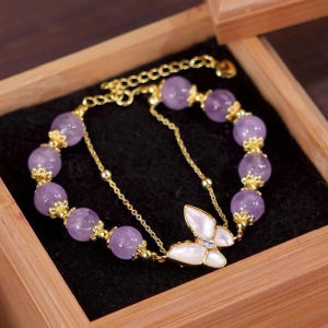 Follow Get New[Beautiful SS] Double-layer Purple Beaded Butterfly Pendant Bracelet For Women Girls Fashion Jewelry Gifts