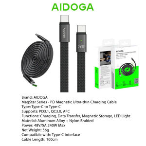 AIDOGA DC-5551 PD240W Data Cable Strong Magnetic Organizer 1M Type-C to Type-C Fast Charging Ultra-Thin Data Transfer