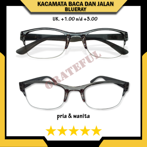 Kacamata 3in1 Yaitu Lensa Normal Plus Antiradasi Untuk Pria Wanita Ukuran (PLUS) +1.00 s/d +3.00 Warna Lensa Gelap Bingkai Semi Rimless - COD