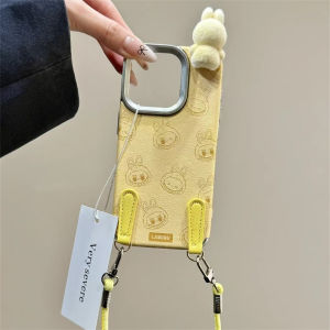 ♥Ready Stock +FREE Shipping+COD♥Solid Candy INS Cute Labubu Lanyard Bracelet Phone Case for IPhone 15 11 12 13 16 14 16 Pro Max 15 Plus Case Liquid Silicone Soft Cover