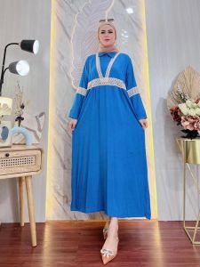 Gamis Terbaru Rayon Polos Renda Resleting Depan