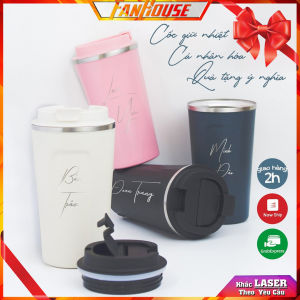 Cốc giữ nhiệt 510ml Fan House ly coffee holic inox 304 bình giữ nhiệt 12h khắc tên theo yêu cầu tặng Sticker trang trí