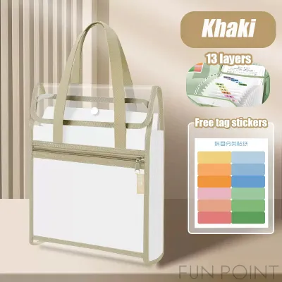 FUNPOINT 13 layer Transparent PVC Portable File Organizer Document Storage test paper Folder Waterproof Folder Document Bag