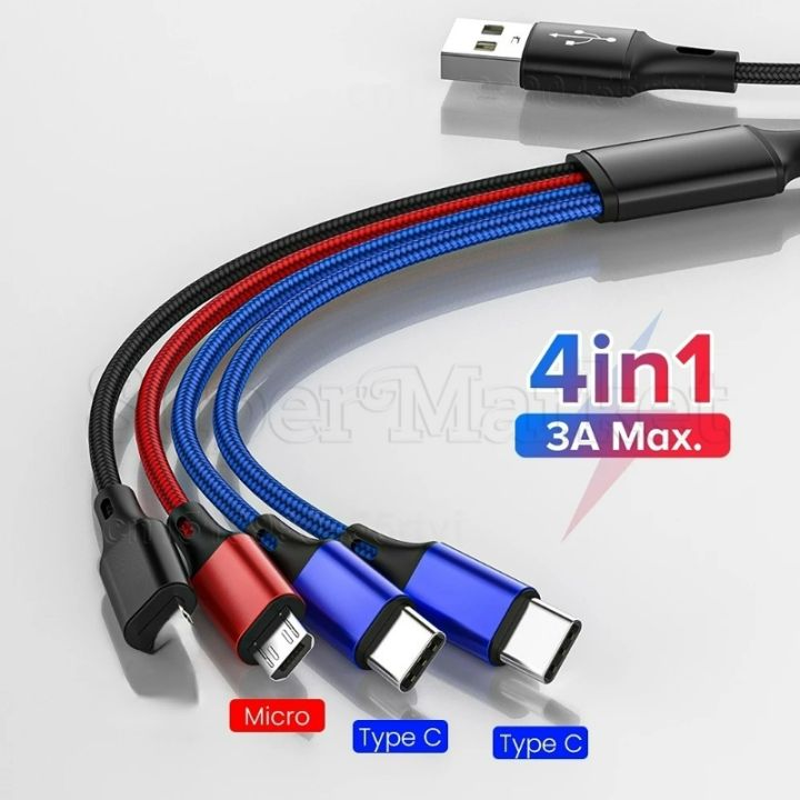 Braided One Tow Four Data Cable Is Suitable For Huawei Android 4-in-1 Data Cable Apple Data ...