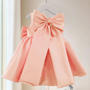 MQATZ Summer Big Bow Pageant Child Ceremony Baptism 1 Year Birthday Dress For Baby Girl Solid Princess Dresses Party Dress 0-5 Years L2009XZ