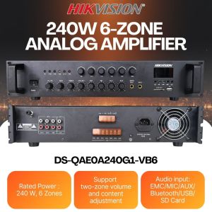 HIKVISION DS-QAE0A240G1-VB6 240W 6-Zone Analog Amplifier EMC/MIC/AUX/Bluetooth/USB/SD Card Audio Input
