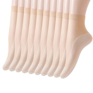 10Pairs Women Soft Silk Socks Non-Slip Bottom Splice Transparent Ladies Ultrathin Spring Summer Breathable Sock