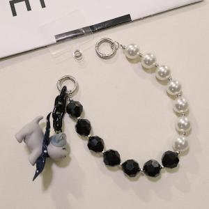 Mobile Phone Lanyard Women with Crystal Pearl Beads String Chain Pendant Short Hand Rope Chain Portable Cartoon Dog