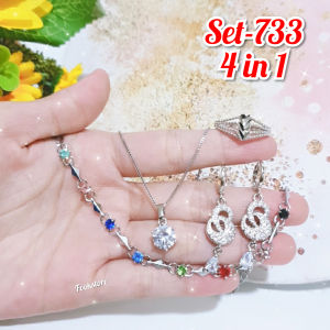 SET KALUNG PERHIASAN DEWASA 4 IN 1 MOTIF ZIRKON ANTI ALERGI/SET-714/SET-733