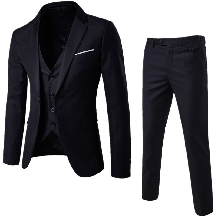 3 Pieces Black Elegant Suits+Pants Brand Slim Fit Single Button Party ...