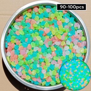 100Pcs Luminous Artificial Stone Pebbles Home Garden Decor for Aquarium Fish Tank Colorful Glow Pebbles Stones Christmas