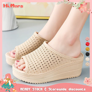 Hi.Mars Fashion High Heel Sandal for Women Hollow Non-slip Solid Color Peep Toe Thick Slippers Wedges