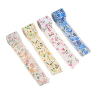 GOUPO 1/3 Roll Satin Ribbon Printed Flowers 5m Length Silk Ribbon Decoration Gift 4cm Width Frayed Edged Ribbon Wedding Bouquets