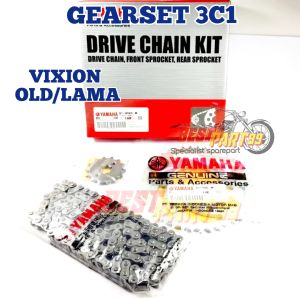 GEARSET YAMAHA VIXION LAMA OLD 3C1 KUALITAS ORIGINAL ORI ASLI GIRSET PLUS RANTAI 1 SET GIR DEPAN GIR BELAKANG DAN RANTAI 1 PAKET MEMILIKI KUALITAS YANG BAGUS DAN TAHAN LAMA