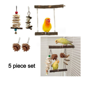 🇸🇬 Parrot Perch Swing with Cuttlefish Bone: Combination Chew Toys for Birds