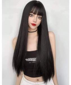 [ tặng kèm lưới và lược ] tóc giả nữ nguyên đầu thẳng dài tóc giả bộ cả đầu mái thưa tóc giả hàn quốc