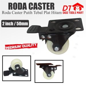 Roda Caster Putih Plat Tebal Hidup 2 Inci Plus Rem Roda Nylon Putih Kunci Tebal