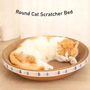 Round Ergonomic Corrugated Cat Scratcher Sofa Bed - Modern Wide Scratch Board for Cats Prevents Furniture Damage